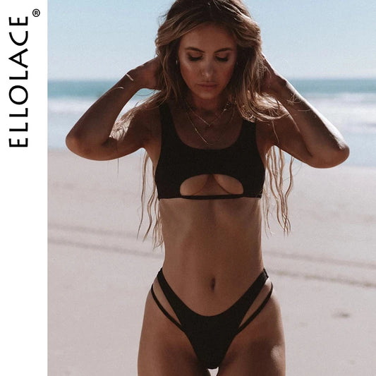 Ellolace Sexy Bikini Hollow Out Women's Swimsuit High Cut
