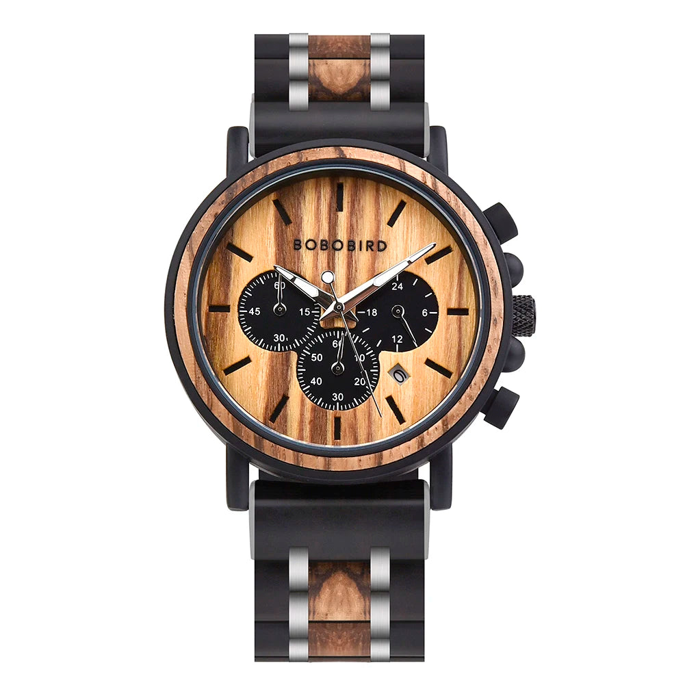 BOBO BIRD Wooden Men Watches Relogio Masculino Top Brand Luxury Stylish Chronograph Military Watch Personalized Gift for Man OEM