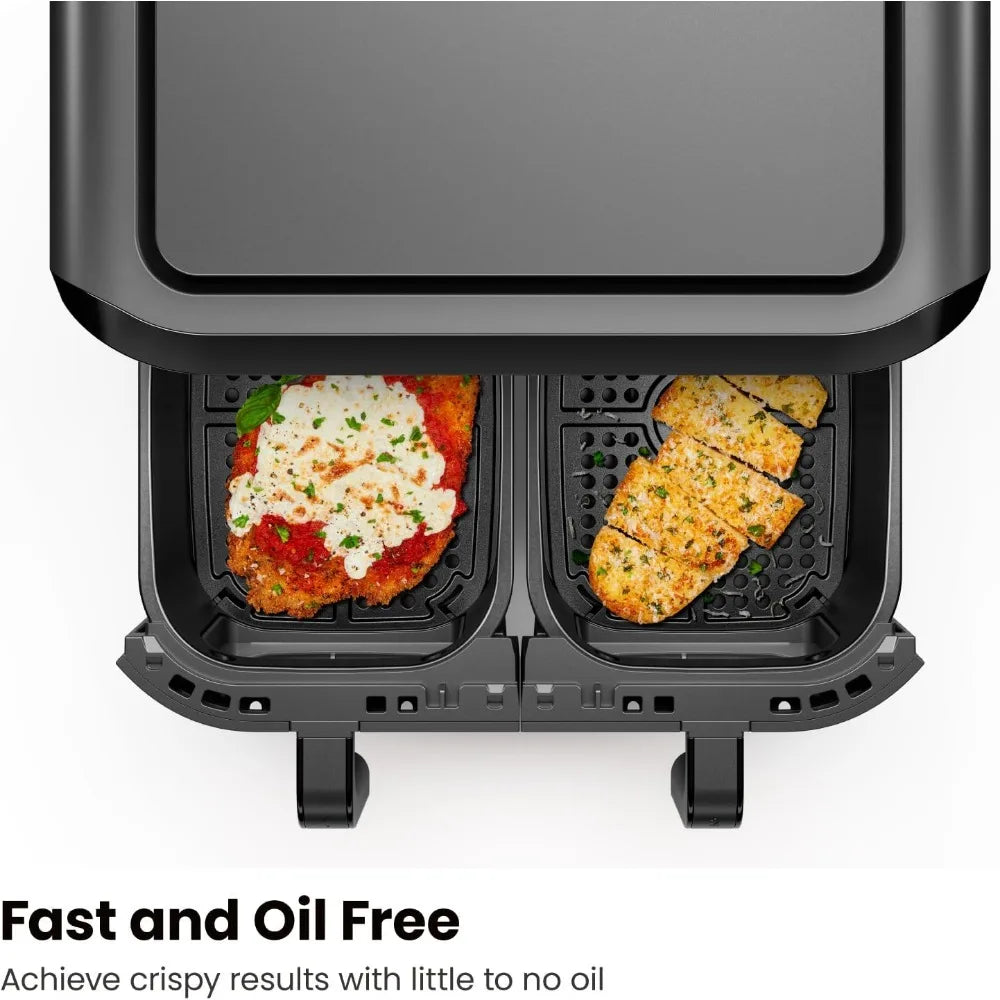 6 Quart Dual Basket Air Fryer Oven with Easy View Windows, Sync Finish, Hi-Fry, Auto Shutoff, 2 Independent 3Qt Nonstick