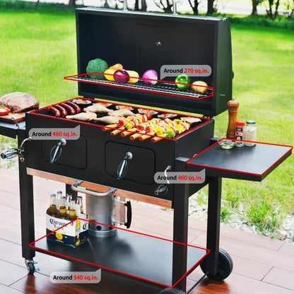 Extra Large Charcoal Grill with Adjustable Trays