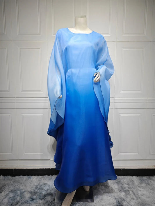 Eid Summer Organza Satin Shiny Batwing Abaya Dubai Luxury 2024 Muslim For Women Kaftan Dress Islam Robe Caftan Marocain Femme