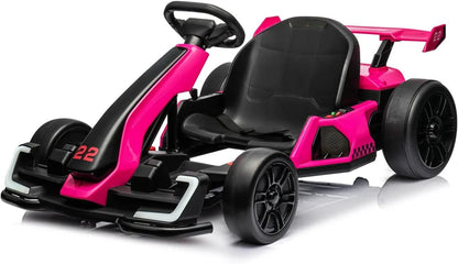 24V Electric Go Kart for Kids, 7.5 MPH Drift Kart with 300W Motor, Drift/Sport Mode, Length Adjustment (White)