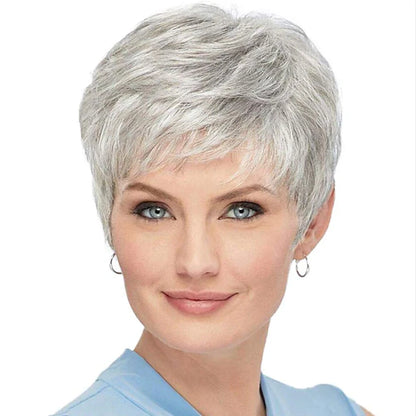 HAIRJOY Short Grey Wigs for White Women Mixed Gray Silver