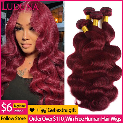 Luduna Burgundy 99j Body Wave Hair Bundles