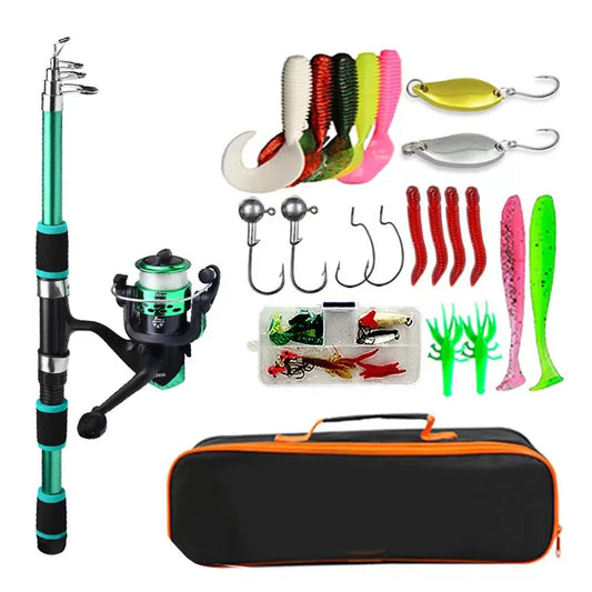 Telescopic Fishing Pole Set with Spinning Reel - Full Kit for Travel