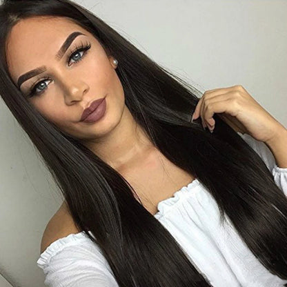 Synthetic Long Straight Natural Black Middle Part Wigs for White Women